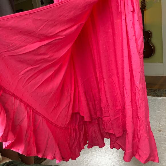 Torrid NWT Hot-Pink Swiss-Dot Surplice Midi Dress 1X (14/16) Ruffle Hem Coquette - Picture 8 of 14